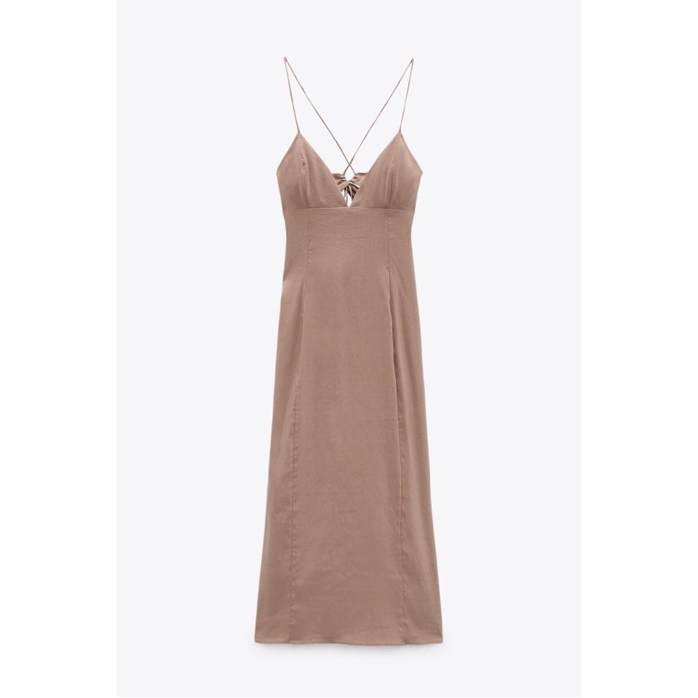 Zara linen brown midi dress